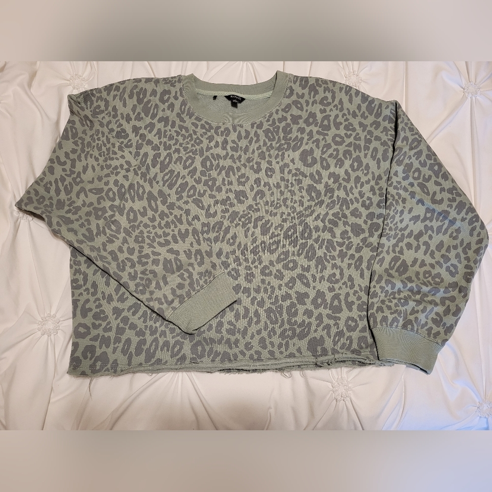 Sage Green Leopard Print Crewneck Pullover